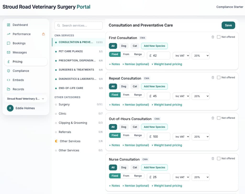 Pricing Management — desktop